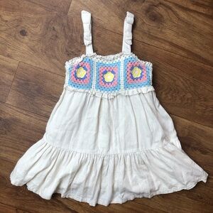 Haute Hippie Tan Sleeveless Dress Crochet Floral Top